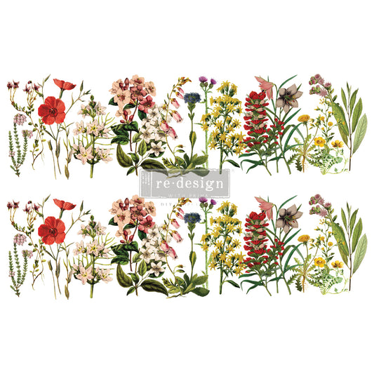 REDESIGN DECOR TRANSFERS® – THE FLOWER FIELDS – TOTAL SHEET SIZE 24″X35″, CUT INTO 2 SHEETS
