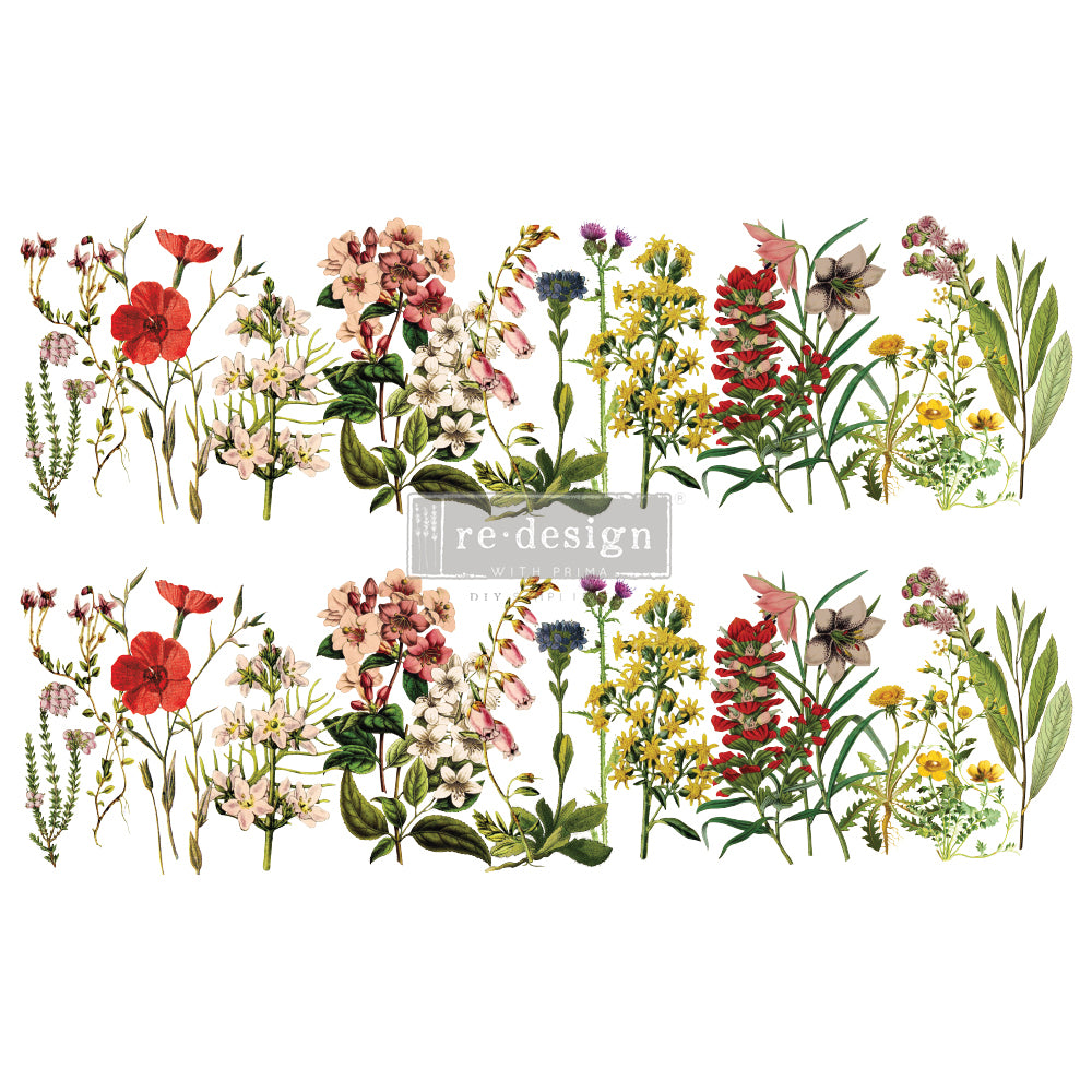 REDESIGN DECOR TRANSFERS® – THE FLOWER FIELDS – TOTAL SHEET SIZE 24″X35″, CUT INTO 2 SHEETS